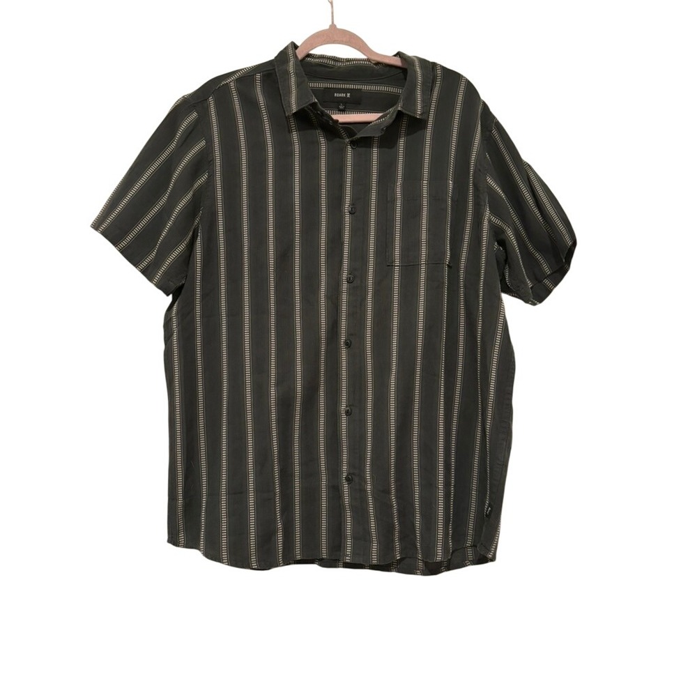 Roark men's sz L charcoal short sleeve organic cotton blend button down shirt KK